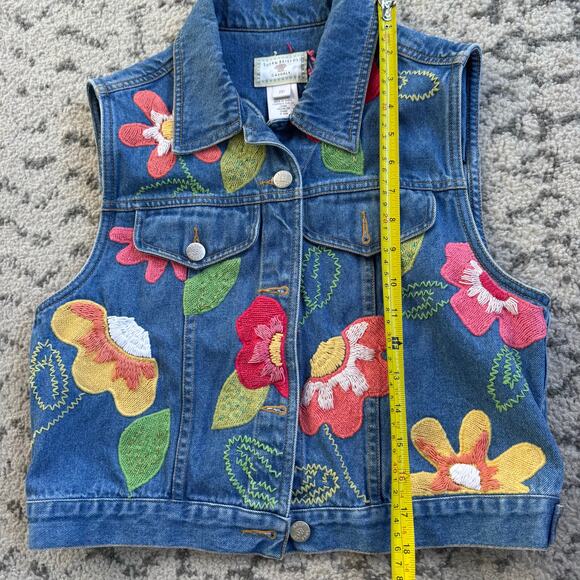 Vtg 1990s Susan Bristol Casuals Blue Jean Denim Vest Size PS Embroidered Flowers - Picture 7 of 8